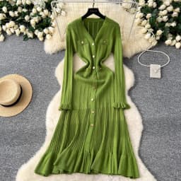 YuooMuoo Brand Fashion Vintage Turn-down Collar Knit Maxi Dress Elegant Single-breasted A-line Long Shirt Dress Lady Vestidos
