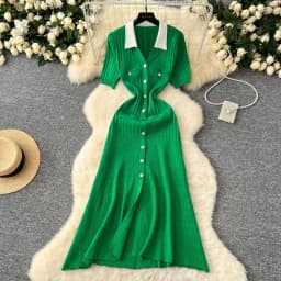 YuooMuoo Brand Fashion Vintage Turn-down Collar Knit Maxi Dress Elegant Single-breasted A-line Long Shirt Dress Lady Vestidos