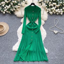 YuooMuoo Brand Fashion Vintage Turn-down Collar Knit Maxi Dress Elegant Single-breasted A-line Long Shirt Dress Lady Vestidos
