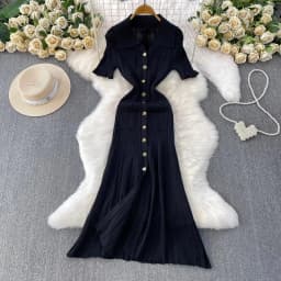 YuooMuoo Brand Fashion Vintage Turn-down Collar Knit Maxi Dress Elegant Single-breasted A-line Long Shirt Dress Lady Vestidos