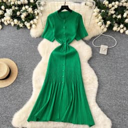 YuooMuoo Brand Fashion Vintage Turn-down Collar Knit Maxi Dress Elegant Single-breasted A-line Long Shirt Dress Lady Vestidos