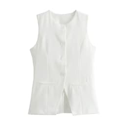 MUJER 2025 White Sleeveless Vest Women Button Summer Vests for Women Jacket Pink Vest Top Women Streetwear Women's Tailored Vest