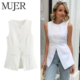 MUJER 2025 White Sleeveless Vest Women Button Summer Vests for Women Jacket Pink Vest Top Women Streetwear Women's Tailored Vest