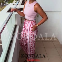 KONDALA Boho Chic Pink Embroidery Women Pants Wide Leg Vintage Holiday Women Pants Fashion 2026 Summer Elegant Long Pants