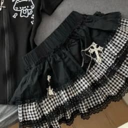 Harajuku Y2K Lace Sexy Cake Dark Punk Fluffy Versatile Skirt Subculture Splicing Plaid Skirt Girl (without accessories)