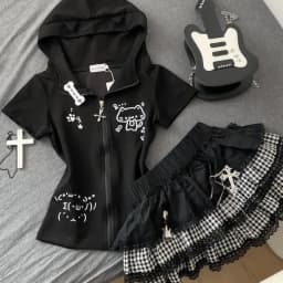 Harajuku Y2K Lace Sexy Cake Dark Punk Fluffy Versatile Skirt Subculture Splicing Plaid Skirt Girl (without accessories)