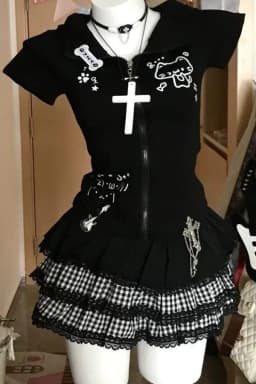 Harajuku Y2K Lace Sexy Cake Dark Punk Fluffy Versatile Skirt Subculture Splicing Plaid Skirt Girl (without accessories)