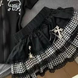 Harajuku Y2K Lace Sexy Cake Dark Punk Fluffy Versatile Skirt Subculture Splicing Plaid Skirt Girl (without accessories)
