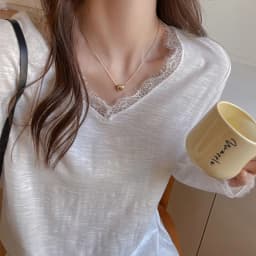 Sexy Lace Patchwork Long Sleeve Tshirt Women All Match Loose V Neck Pullover Woman Spring Autumn Basic Solid Color Tops Ladies