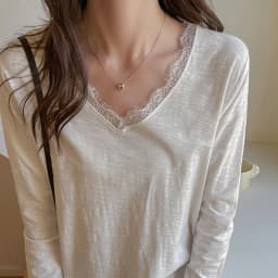 Sexy Lace Patchwork Long Sleeve Tshirt Women All Match Loose V Neck Pullover Woman Spring Autumn Basic Solid Color Tops Ladies