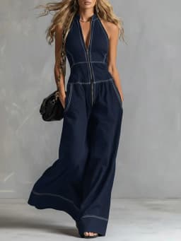2026 New Women Stand Collar Sleeveless Jumpsuit Loose Casual Office Daily Wear Rompers