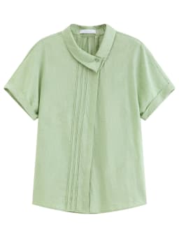 FSLE 2026 Summer Women‘s Asymmetric Drop Shoulder Blouse, Notched Collar Short Sleeve Shirt for Relaxed Designer Style Top