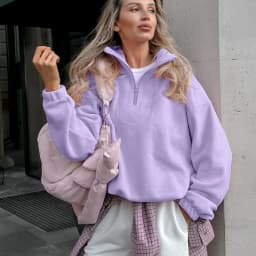 Women Autumn Winter Fleece Hoodies Elegant Stand Collar Zipper Loose Sweatshirt Elegant Solid Pullover Casual Top Streetwear