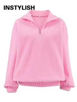 Women Autumn Winter Fleece Hoodies Elegant Stand Collar Zipper Loose Sweatshirt Elegant Solid Pullover Casual Top Streetwear