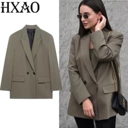 HXAO Women's Black Blazer New In Jackets Office Casual Long Blazer Woman Spring 2025 Long Sleeve Oversized Solid Blazer 088