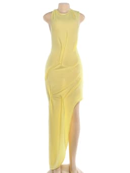 Sisterlinda Trend Fashion Sexy Long Dress Woman Backless O-Neck Sleeveless Irregular Shape Hem Vacation Ruched Elegant Vestidos