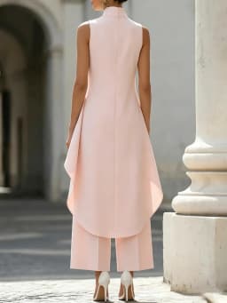 Sleeveless High Neck Jumpsuit With Asymmetric Draped Overlay Wide Leg Culottes Elegant Formal Evening Wear For Women