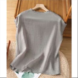 Women Cotton Linen Sleeveless Blouse Ruffle Collar Button Elegant Flying Sleeve Design Shirt Ladies Office Breathable Cardigan