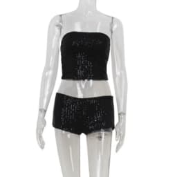 Ahagaga Sexy Club Sequins Women's Suits Sets Fashion Solid Slim Wrapping Chest Sleeveless Tracksuits 2Pcs (Tops+Short Pants)
