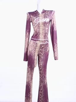 Weird Puss Letter Snake Print Tracksuit 2-Piece Set Women Patchwork Zip Jacket+Pants Matching Casual Stretch Streetwear Outfits