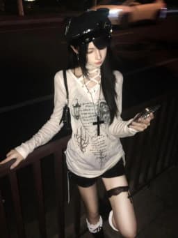 Seeslim Chic Print Graphic T Shirts Woman Lace Up Youthful 2000s Clothes Y2k Long Sleeve Tees Female Clothing T-shirt Spring Top