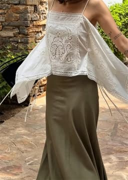 Guobioziy 2026 Women's Summer Spaghetti Strap Top Boho Beachwear Hollow Embroidery Casual Vacation Blouse