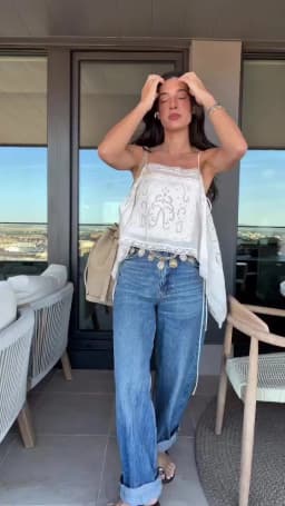 Guobioziy 2026 Women's Summer Spaghetti Strap Top Boho Beachwear Hollow Embroidery Casual Vacation Blouse