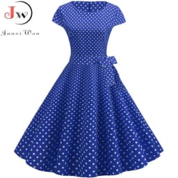 Women Summer Dresses Robe Vintage 1950s 60s Pin Up Big Swing Party Work Wear Rockabilly Dress White Polka Dot Vestidos