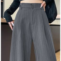 2025 New Autumn Vintage Striped Loose Women's Wide Leg Pant Button Spring High Waist Female Straight Office Full Length Trousers