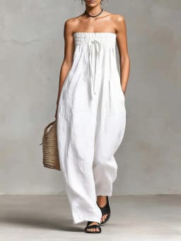 Summer Women's Romper Sleeveless High-End Loose Straight Leg Pants Cross-Border Long Jumpsuit Female Fashionable One-Piece Suit