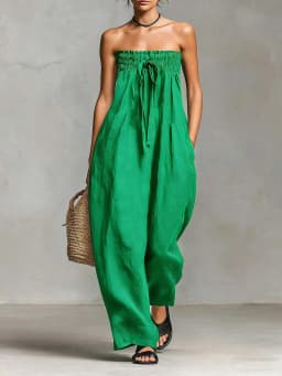 Summer Women's Romper Sleeveless High-End Loose Straight Leg Pants Cross-Border Long Jumpsuit Female Fashionable One-Piece Suit