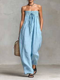Summer Women's Romper Sleeveless High-End Loose Straight Leg Pants Cross-Border Long Jumpsuit Female Fashionable One-Piece Suit