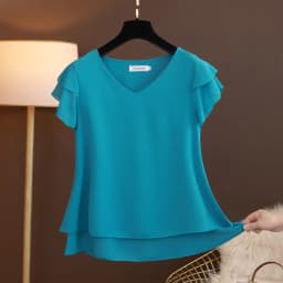 2026 New Summer Women Blouse Loose V-Neck Chiffon Shirt Female Short Sleeve Blouse Oversized Shirts womens tops and blouses Top