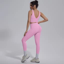 2PCS Yoga Set for Woman's Quick Drying Legging Outdoor Running Fitness Pants Summer Gym Backless Sports Bra with Chest Pad
