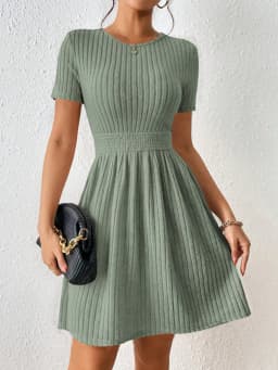 Fashionable Casual Solid Color Ribbed Waist Knitted A-Line Dress New Arrival Comfortable Elegant Women's Clothing