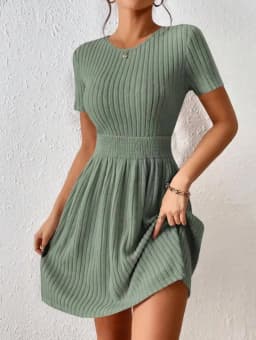 Fashionable Casual Solid Color Ribbed Waist Knitted A-Line Dress New Arrival Comfortable Elegant Women's Clothing