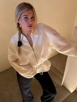 Jacquard Cropped Er Jacket Women Collar Zip Up Drawstring Waist Puff Sleeve Oversized Coat 2026 New Daily Casual Outerwear