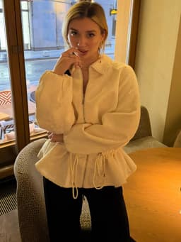 Jacquard Cropped Er Jacket Women Collar Zip Up Drawstring Waist Puff Sleeve Oversized Coat 2026 New Daily Casual Outerwear