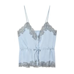 Lace-decorated satin-feel camisole crop top, flowing, sexy open back, 2026 summer new style, tie-waist, comfortable