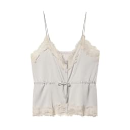 Lace-decorated satin-feel camisole crop top, flowing, sexy open back, 2026 summer new style, tie-waist, comfortable