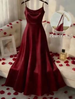 Pearl Strap Satin Slip Retro Dress. Simple in Design, Stylish and Elegant, Ideal for Parties, Weddings, Dates and Daily Commutin