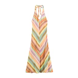 BSAY Women Halter Maxi Dress V‑Neck Colorful Chevron Stripe Print Sleeveless Back Tie Long Dress Summer Beach Vacation Sundress