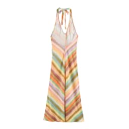 BSAY Women Halter Maxi Dress V‑Neck Colorful Chevron Stripe Print Sleeveless Back Tie Long Dress Summer Beach Vacation Sundress