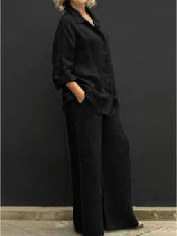 Women's Pure Color Button-Up Shirt Casual Set Spring Summer New Style Transoceanic Trade European And American Design
