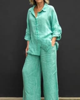 Women's Pure Color Button-Up Shirt Casual Set Spring Summer New Style Transoceanic Trade European And American Design