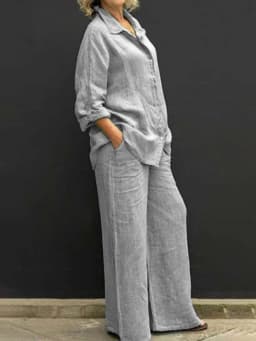 Women's Pure Color Button-Up Shirt Casual Set Spring Summer New Style Transoceanic Trade European And American Design
