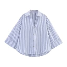 MUJER Striped Women's Shirt White Loose Casual Shirts for Women Summer Button up Shirts and Blouses Woman Wide Sleeve Ladies Top