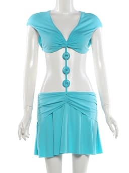 Weird Puss Hollow Design Mini Dress Woman Sexy Trend V-Neck Buckles Patchwork Waistless Hot Girls Elegant Chic Street Bodycon