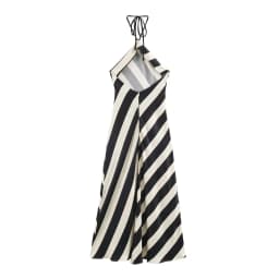 BSAY 2026 Summer Women Diagonal Striped Halter Neck Midi Dress Satin Texture Tie Back Sleeveless Elegant Flowy Long Slip Dress