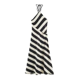 BSAY 2026 Summer Women Diagonal Striped Halter Neck Midi Dress Satin Texture Tie Back Sleeveless Elegant Flowy Long Slip Dress
